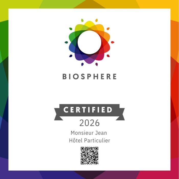 Biosphere certified hotel in Quebec City – Monsieur Jean Hotel Particulier 2026 certification