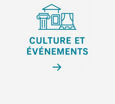 Bouton avec symbole turquoise et texte "Culture & Événements"