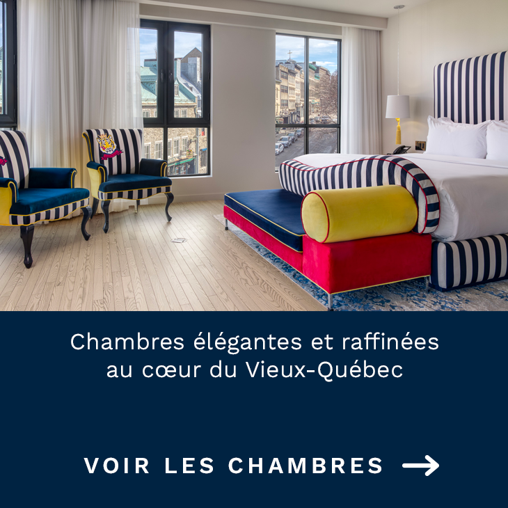 Image d'une chambre de Monsieur Jean au coeur du Vieux-Québec. La belle folie. Hotel-boutique