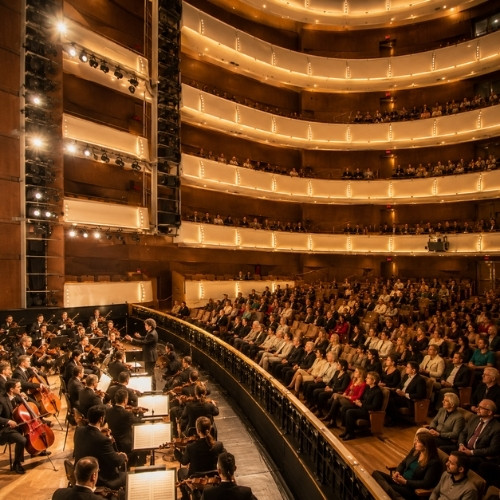 Salle de spectacle du Grand Théâtre de Québec avec concert symphonique et architecture contemporaine