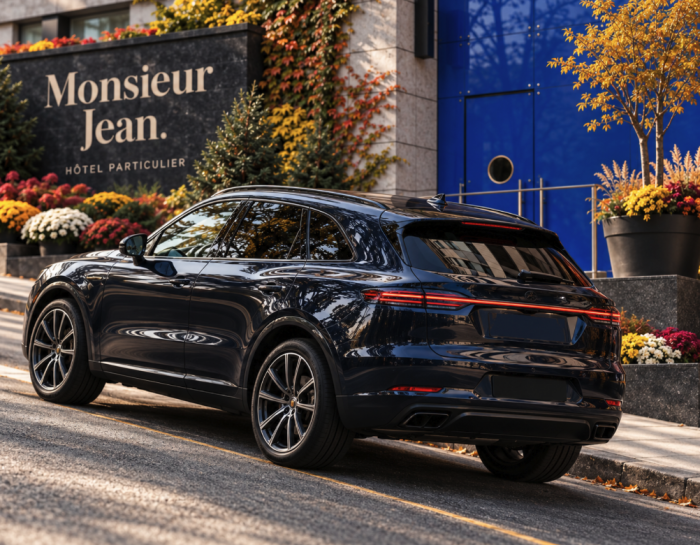 Service de lavage complet de véhicule | Hôtel Monsieur Jean Québec Véhicule stationné devant l’Hôtel Monsieur Jean à Québec, illustrant le service de lavage complet offert pendant le séjour.